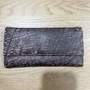 CMS Buffalo Vintage-Style Tri-Fold Wallet Brown Leather Pink Marbled Pattern‎